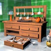 Kitchen Wood Cabinet With Utensils