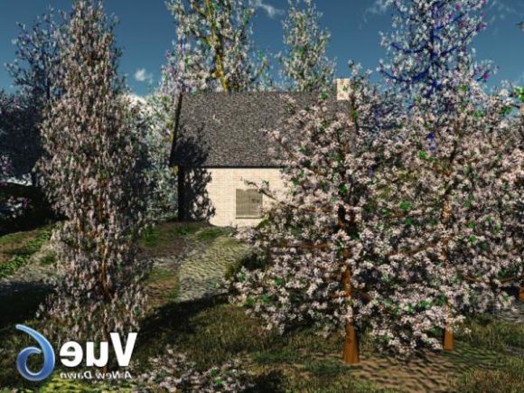 Cherry Trees With House Bulding