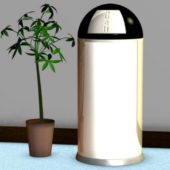 Steel Trash Can With Potted Plant