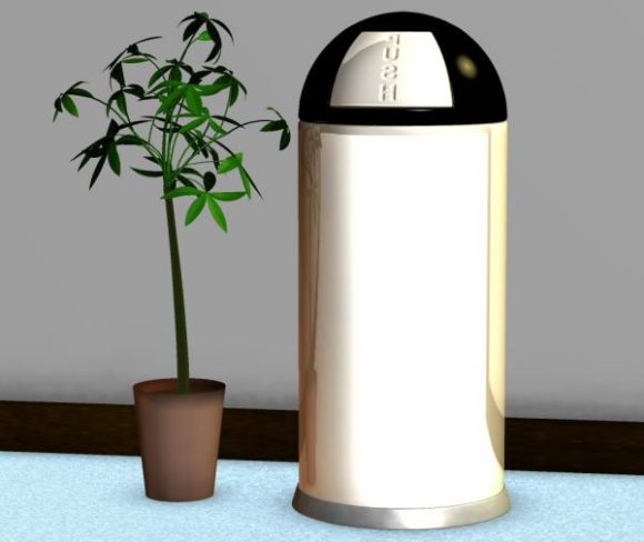 Steel Trash Can With Potted Plant