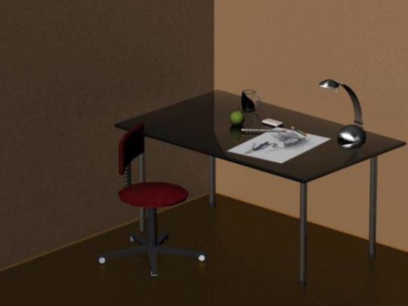 Drawing Table With Chair And Lamp