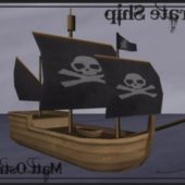 Wooden Pirate Ship With Skull Flag