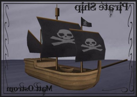 Wooden Pirate Ship With Skull Flag