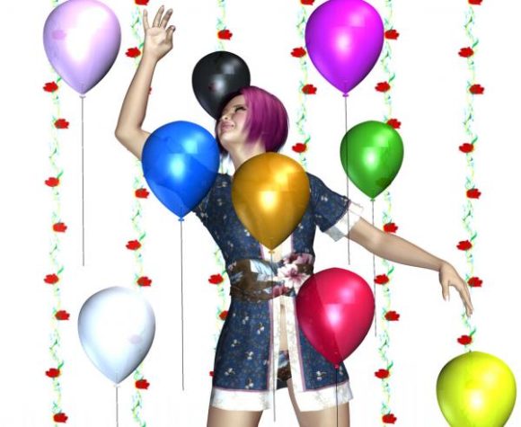 Girl Character With Party Balloon
