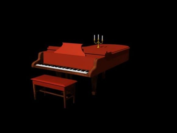 Red Piano With Candle Decoration