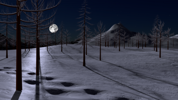 Snow Landscape At Moon Night