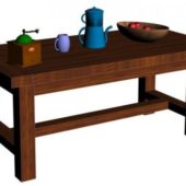 Wood Table With Tea Pot