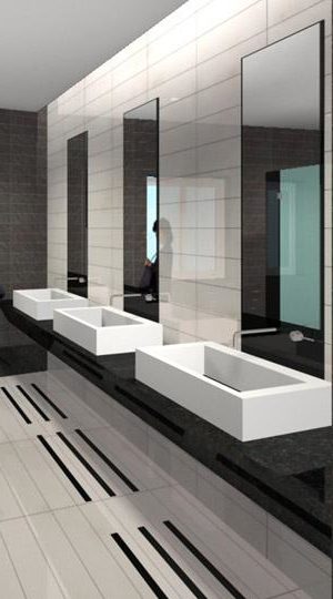 Toilet Room With Triple Wash Basin