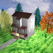 Simple Villa Building With Tree