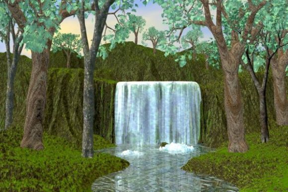 Waterfall In Forest Landscape