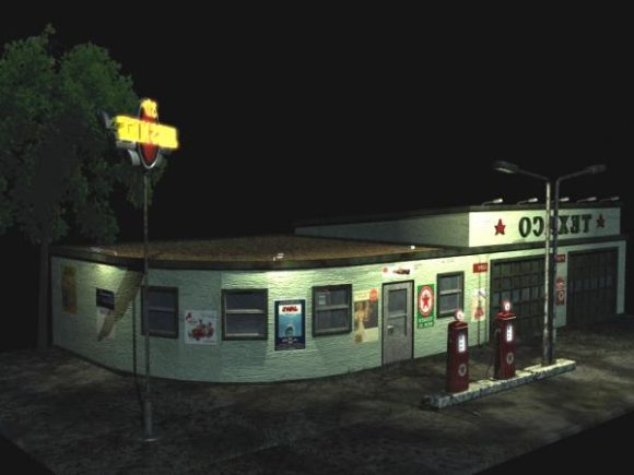 Gas Station In Night Scene