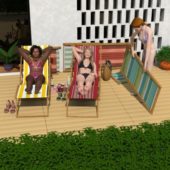 Bikini Girls Relaxing On Lounge Chair
